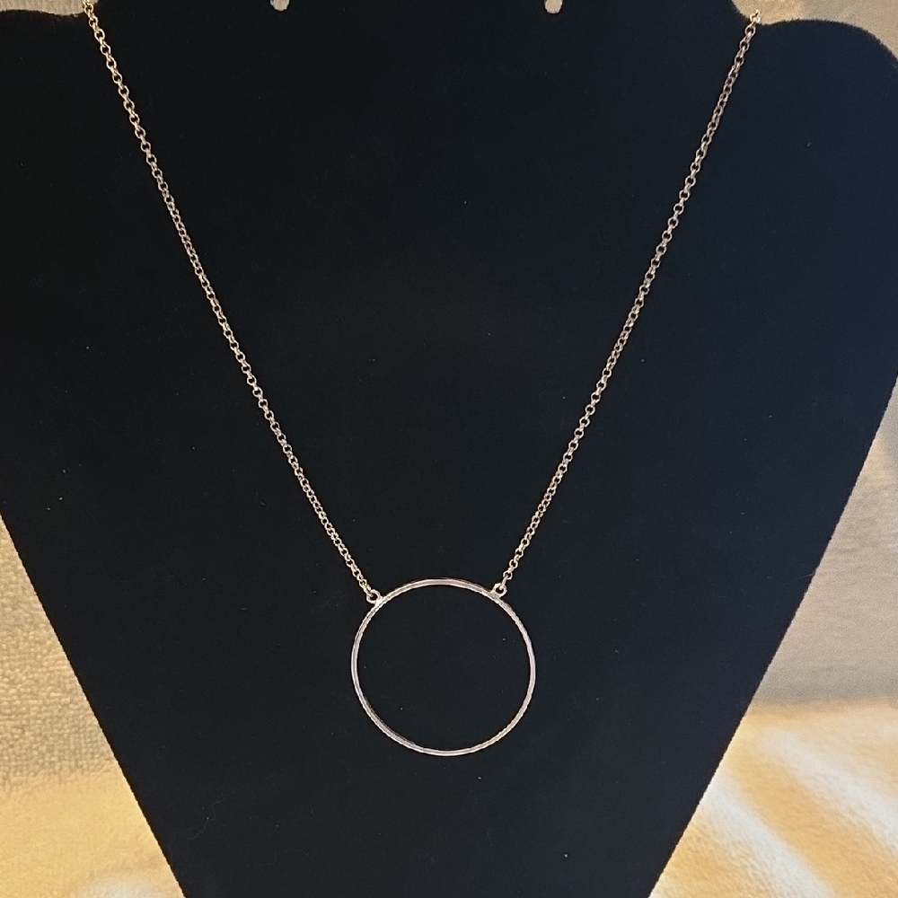 22" Large Silver Circle Pendant Necklace